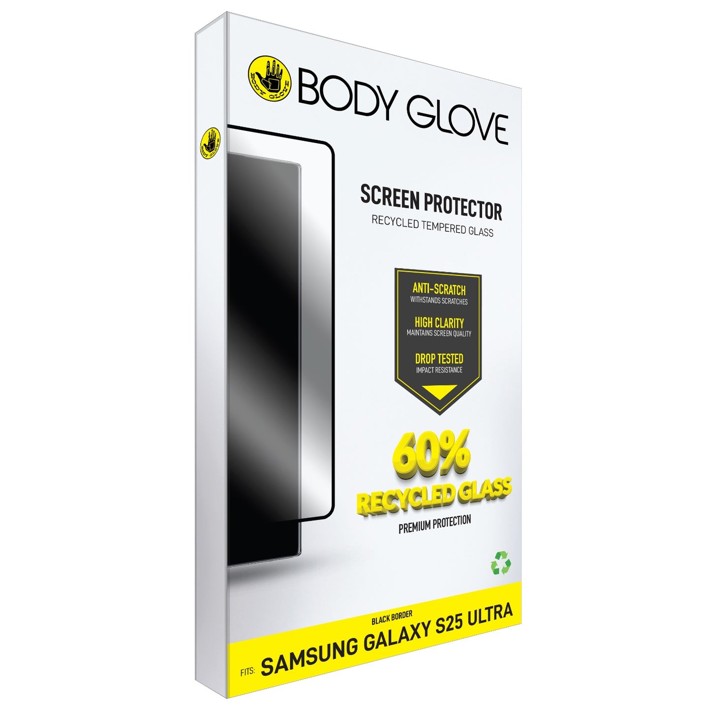 Body Glove Recycled Tempered Glass Screen Protector – Samsung Galaxy S25 Ultra – Black Border