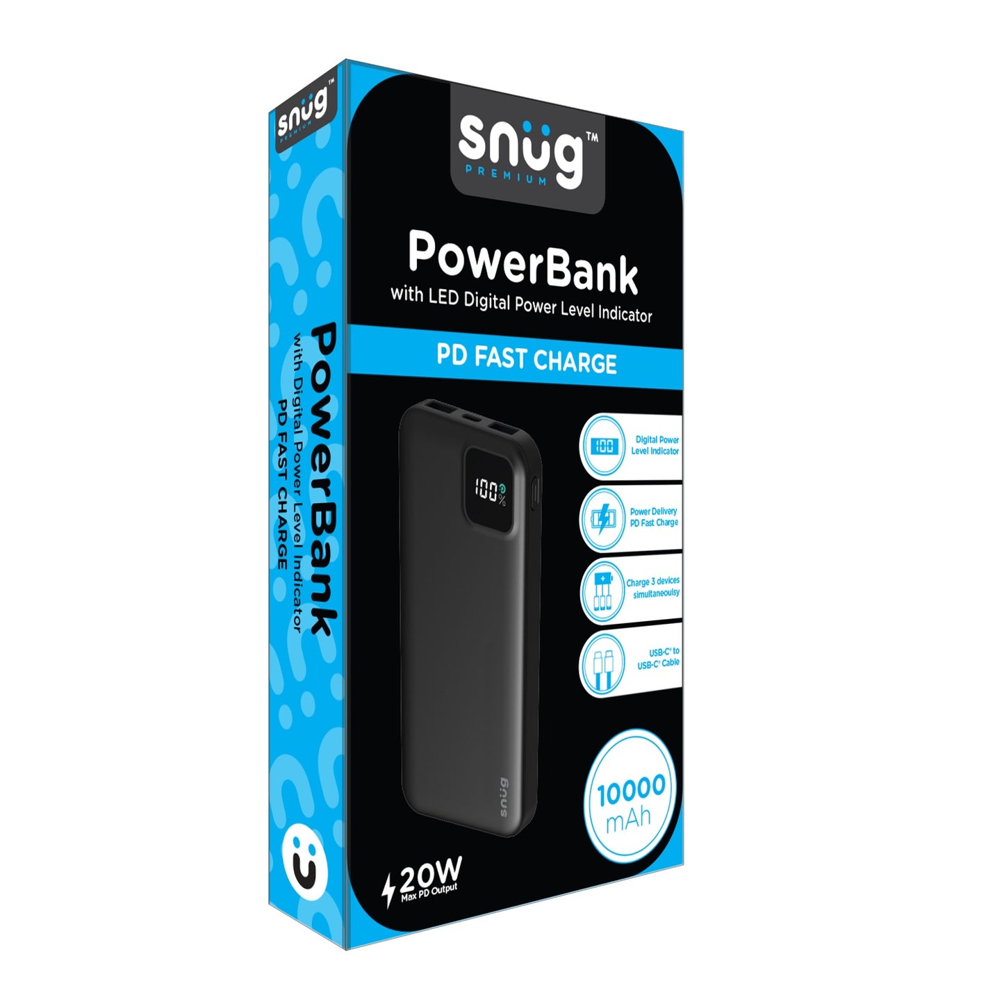 Snug Square Digital PD Powerbank – 10000mAh