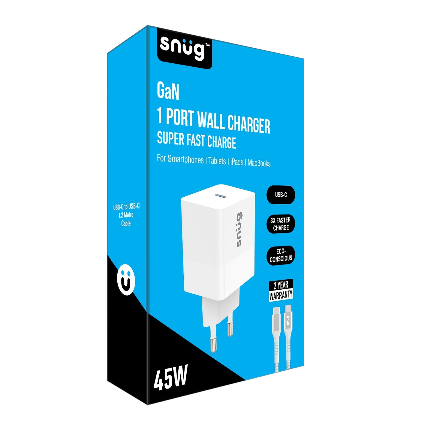 Snug 1 Port PD Home Charger With Cable – 45W – White