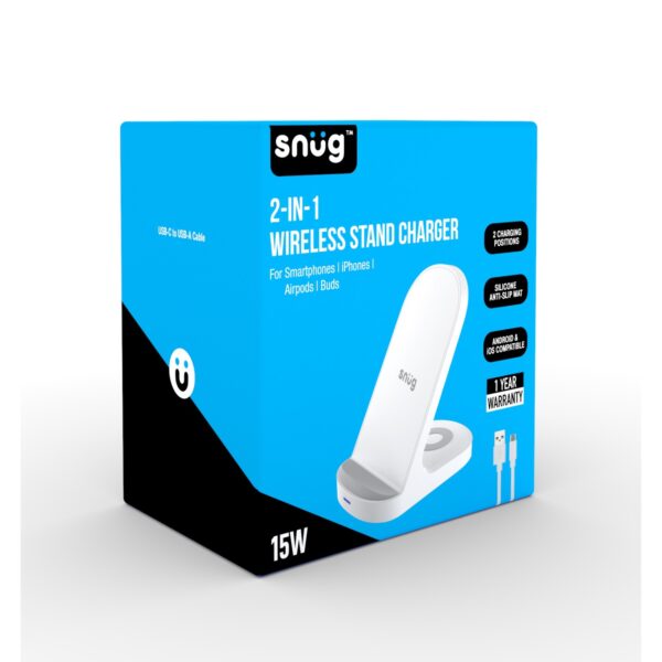 Snug Wireless 2-In-1 Stand Charger 15W – White