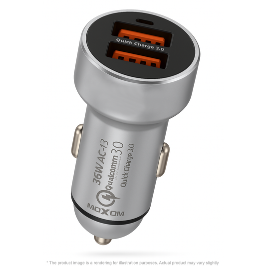 MOXOM TYPE-C 2 PORT USB QC PORT CAR CHARGER – 36W