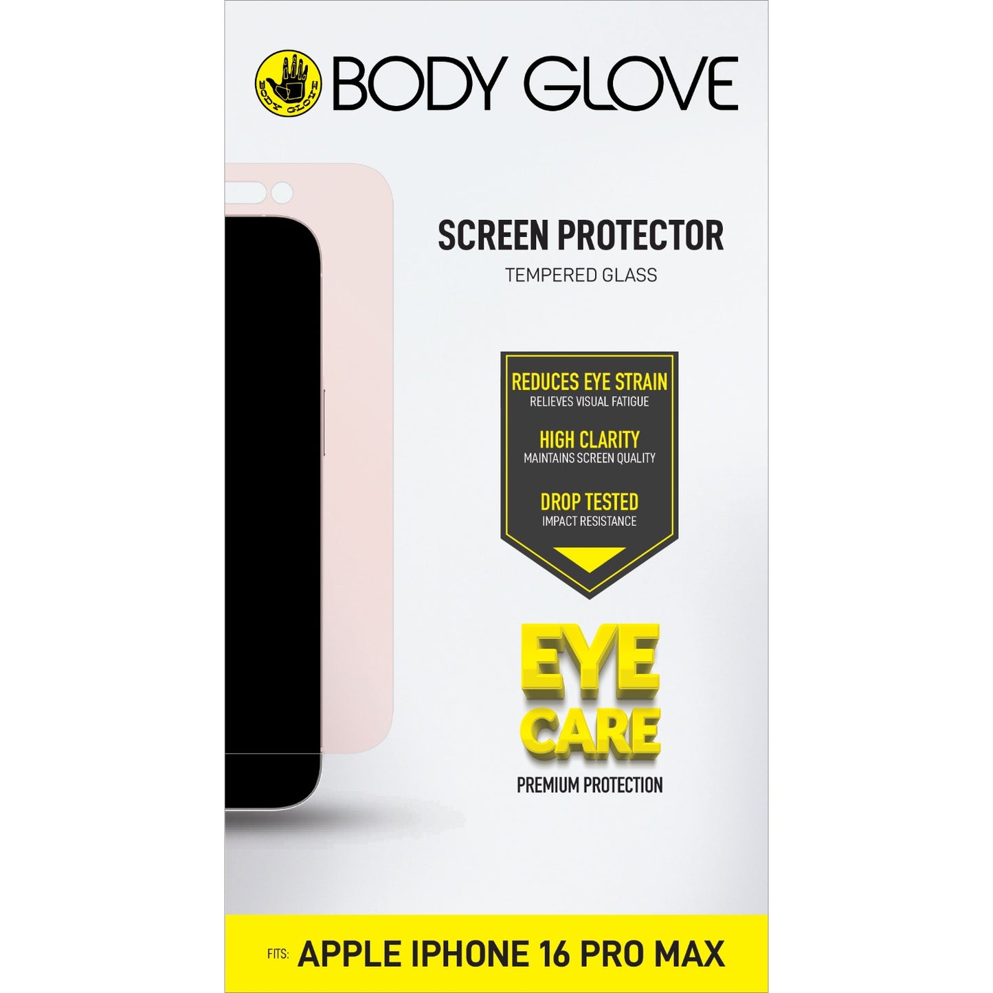 Body Glove Eye Care Tempered Glass Screen Protector – Apple iPhone 16 Pro Max – Clear