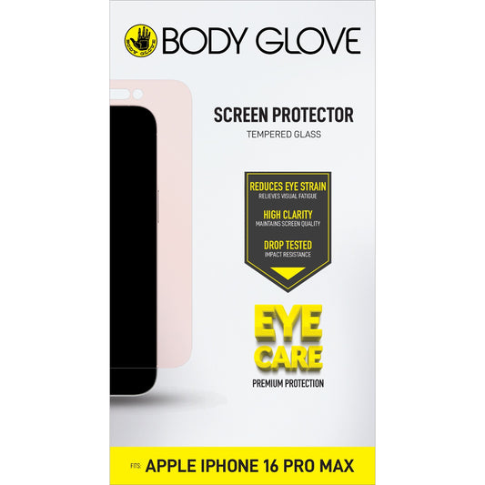 Body Glove Eye Care Tempered Glass Screen Protector – Apple iPhone 16 Pro Max – Clear