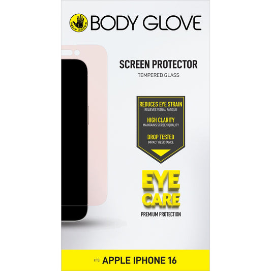 Body Glove Eye Care Tempered Glass Screen Protector – Apple iPhone 16 / iPhone 15 – Clear