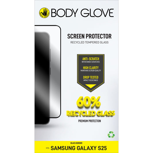Body Glove Recycled Tempered Glass Screen Protector – Samsung Galaxy S25 – Black Border