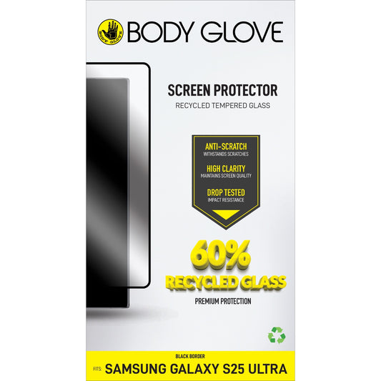 Body Glove Recycled Tempered Glass Screen Protector – Samsung Galaxy S25 Ultra – Black Border