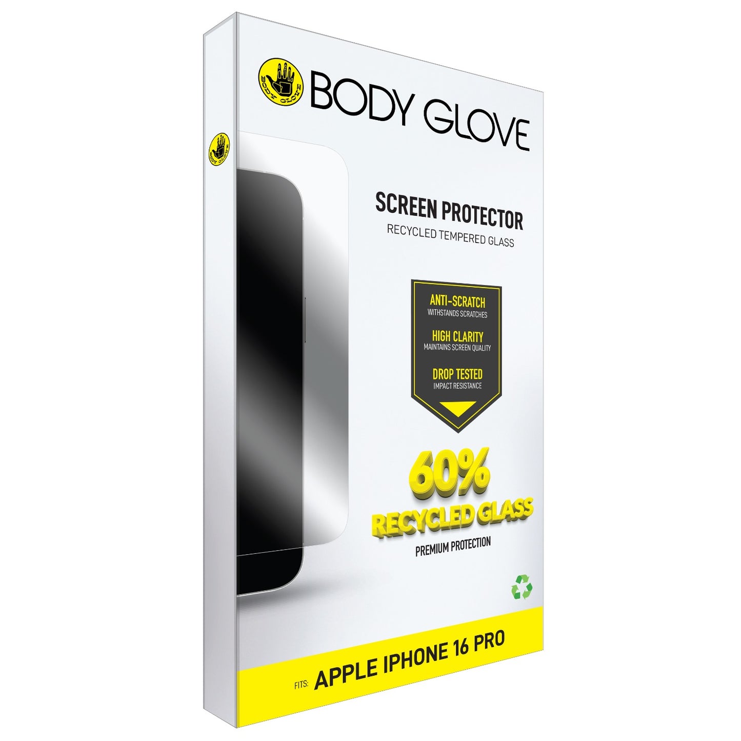 Body Glove Recycled Tempered Glass Screen Protector – Apple iPhone 16 Pro – Clear