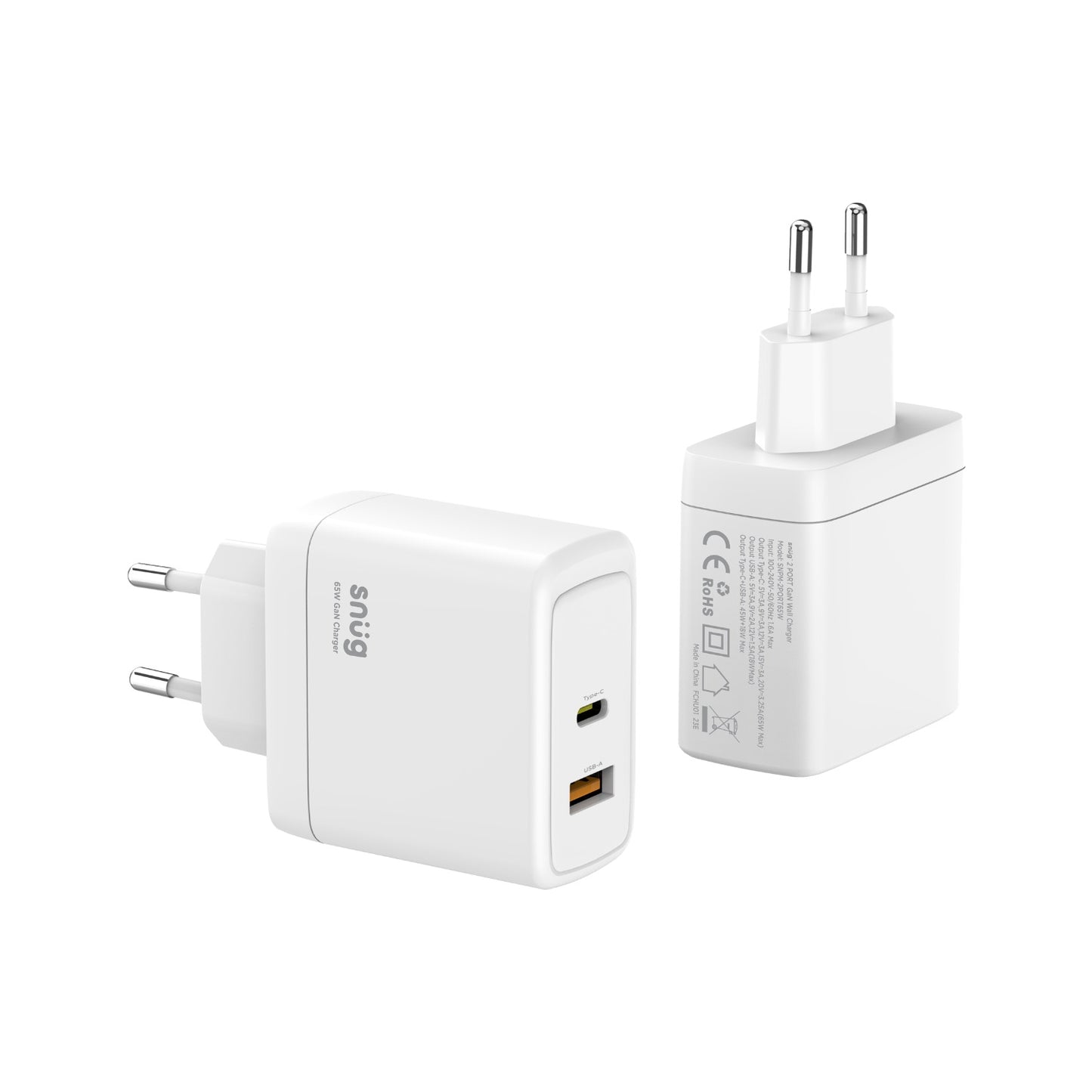 Snug 2 Port PD GaN Wall Charger – 65W