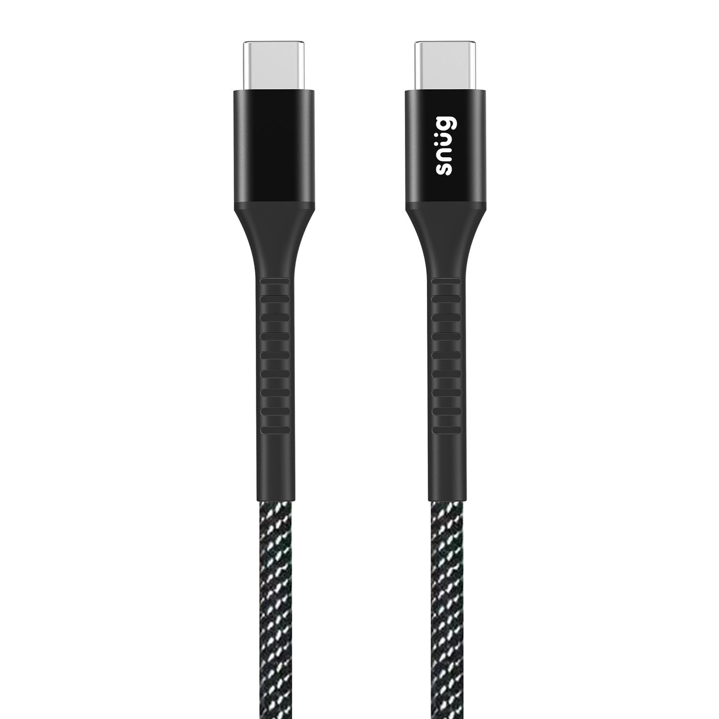 Snug Type-C To Type-C Nylon Braided Cable 60W – 1.2 Metre – Black/Silver