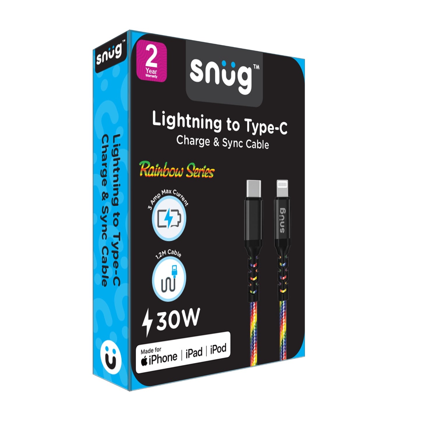 Snug Type-C To MFI Lightning Rainbow Cable – 1.2 Meter