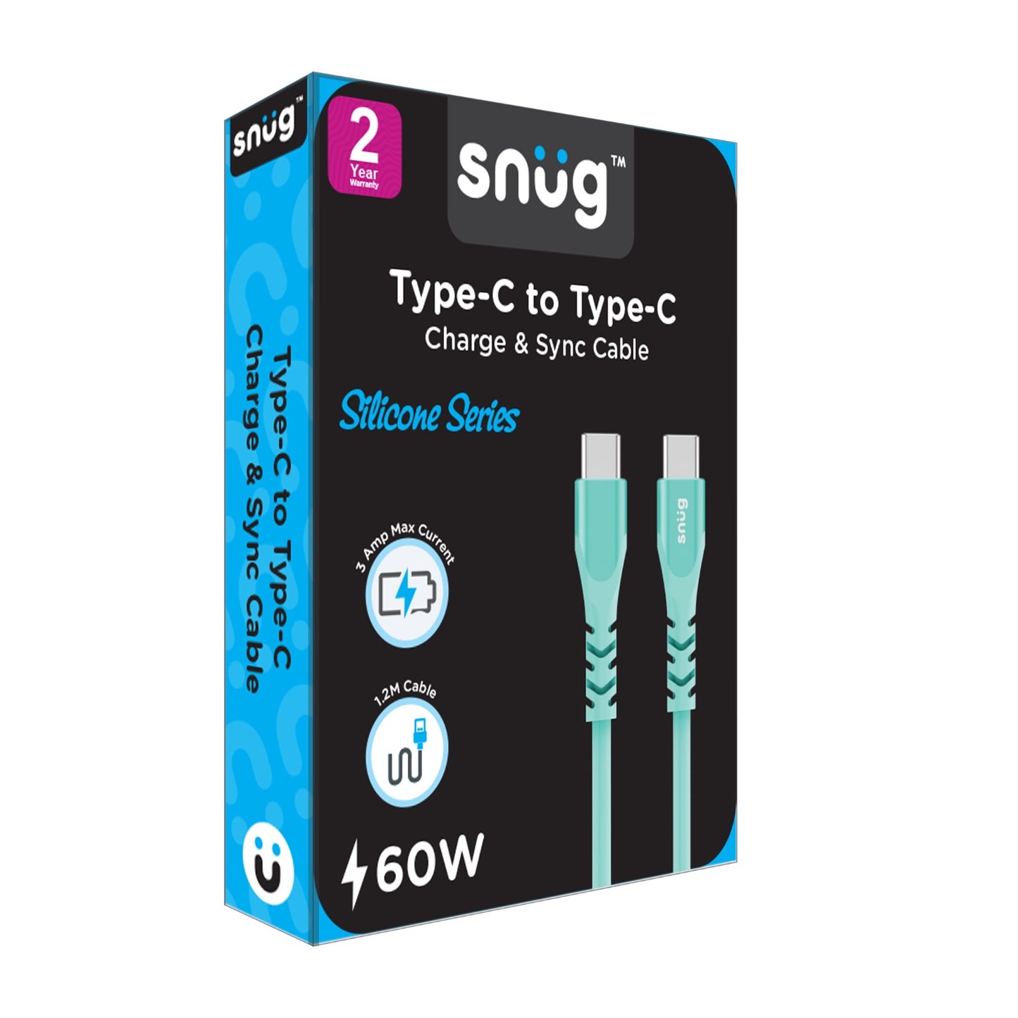Snug Type-C To Type-C Silicone Cable – 1.2 Metre – Blue