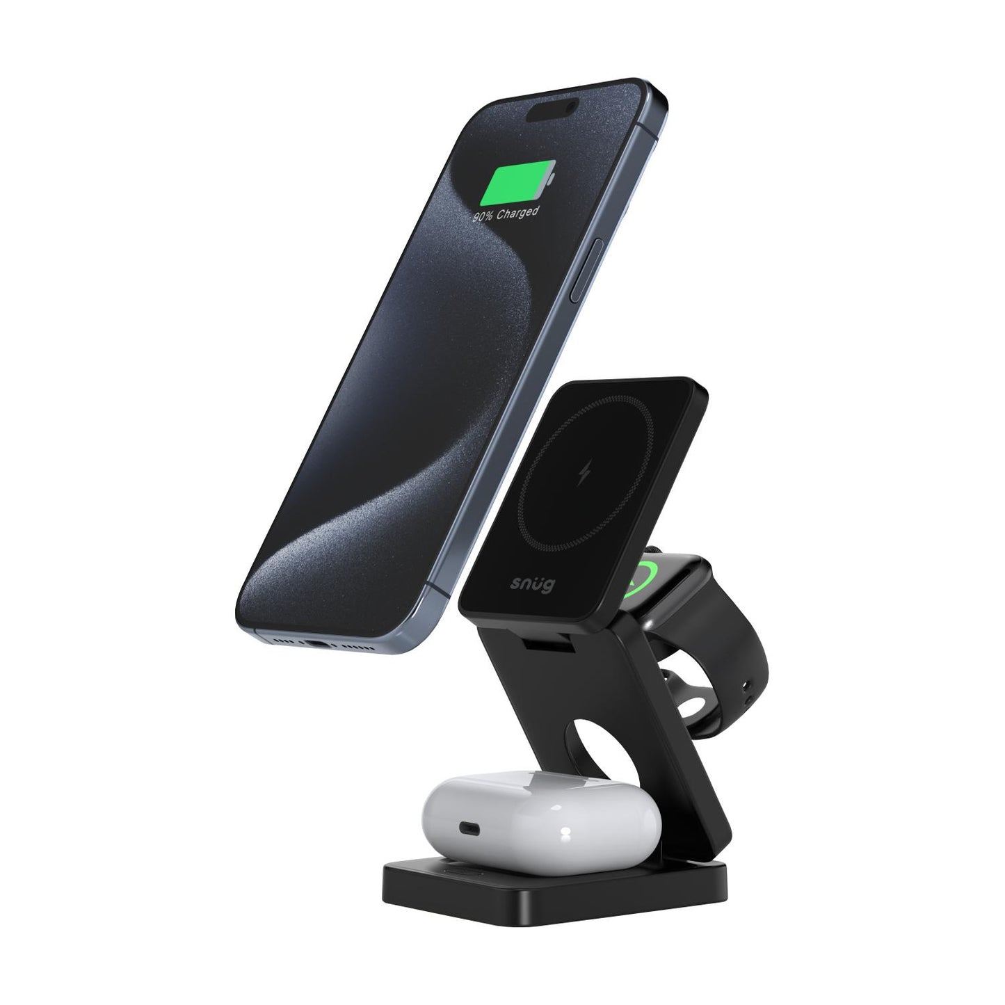 Snug 3-In-1 Magnetic Wireless Travel Charger 15W – Black