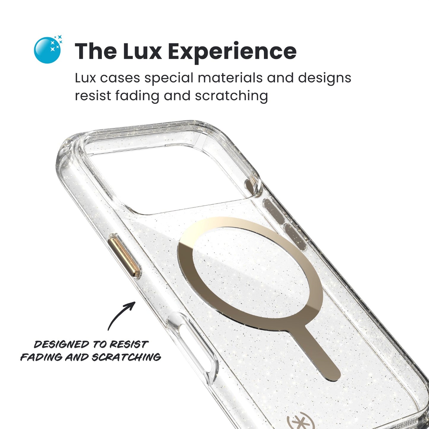 Speck Presidio Lux MagSafe Case – Apple iPhone 17 Pro Max – Gold Glitter